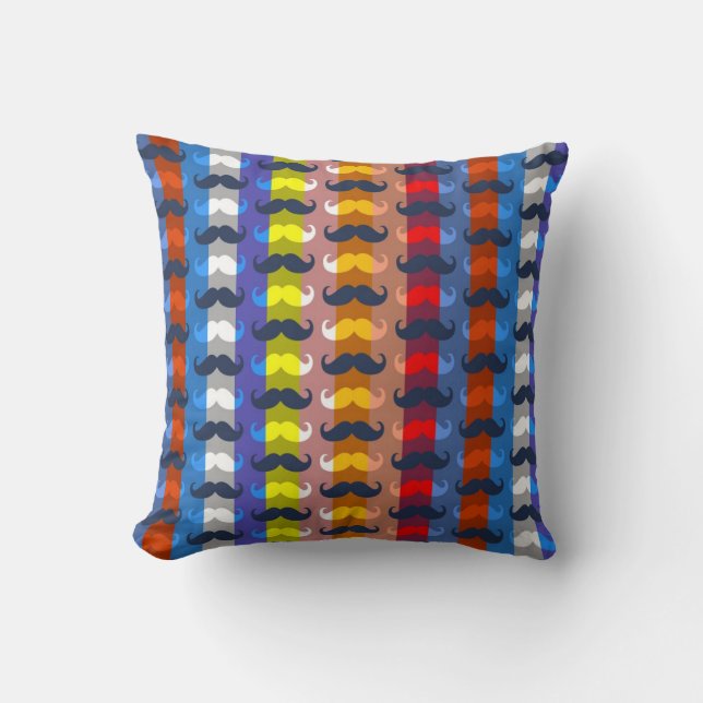 Funny Multicolor Moustache Stripe Pattern Throw Pillow (Front)