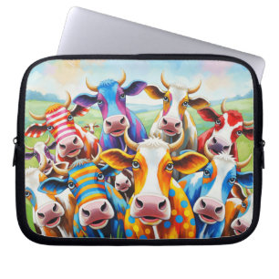 Funny multicolored cow painting laptop sleeve