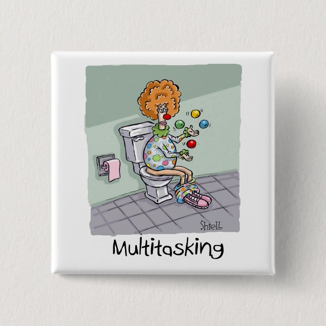 Funny Multitasking Juggling Clown Cards and Gifts 2 Inch Square Button (Front)