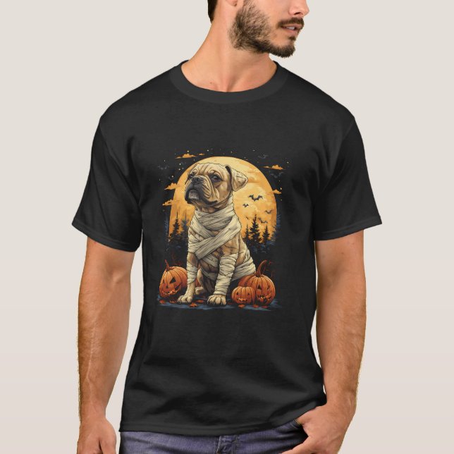 Funny Mummy Boxer Pumpkin Scary Halloween Dog Love T-Shirt (Front)