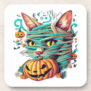 Funny Mummy Cat Halloween Coaster