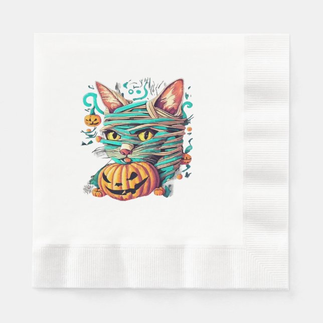 Funny Mummy Cat Halloween Napkin (Front)