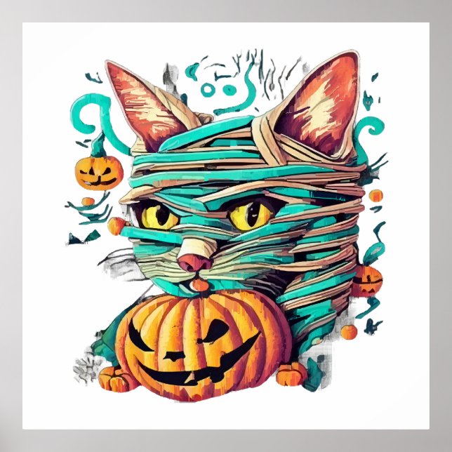 Funny Mummy Cat Halloween Poster (Front)