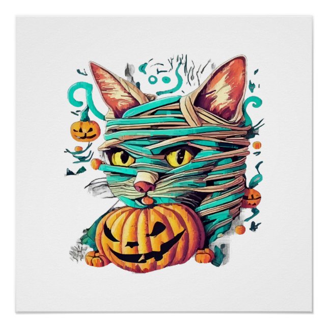 Funny Mummy Cat Halloween Poster (Front)