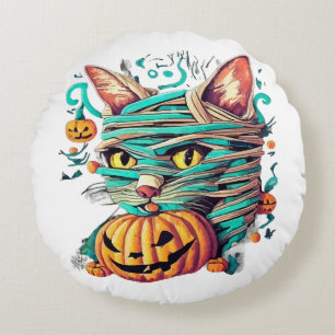Funny Mummy Cat Halloween Round Pillow