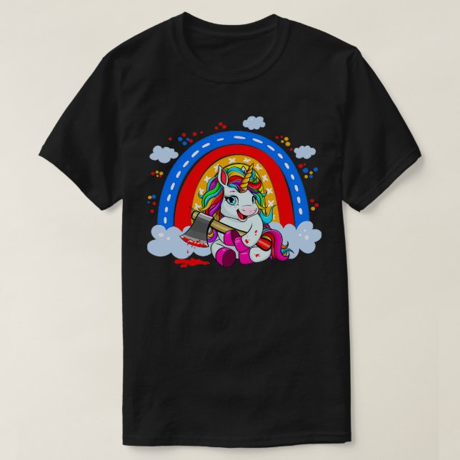 Funny Murderous Unicorn T-Shirt (Design Front)
