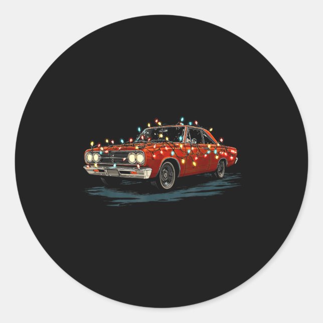 Funny Muscle Car Christmas Graphics Lights Lover  Classic Round Sticker (Front)