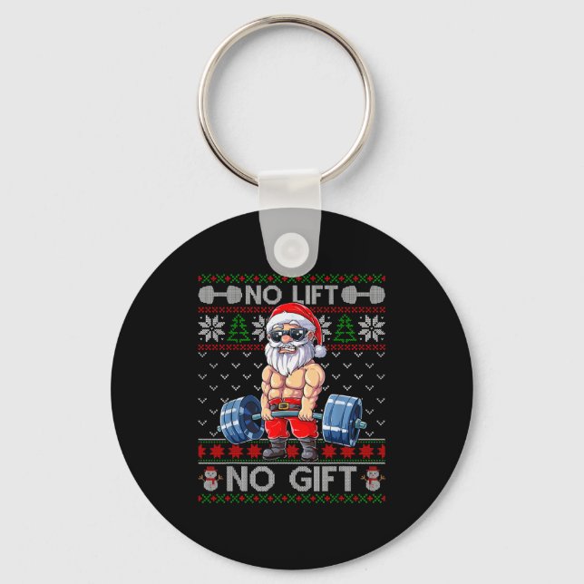 Funny Muscle Santa Lifting Christmas Ugly Christma Keychain (Front)