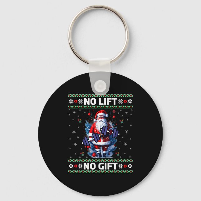 Funny Muscle Santa Lifting Ugly Christmas Sweater  Keychain (Front)