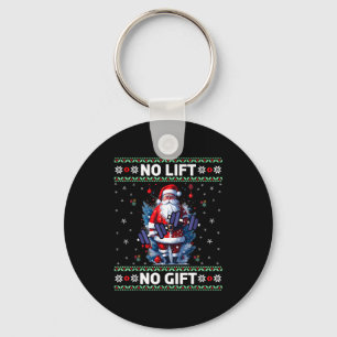 Funny Muscle Santa Lifting Ugly Christmas Sweater  Keychain
