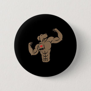 Funny Muscular Boxer Pit Bull Dog I Love Mom Tatto 2 Inch Round Button