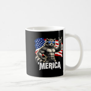 Funny Muscular Raccoon Merica Patriotic USA Flag Coffee Mug