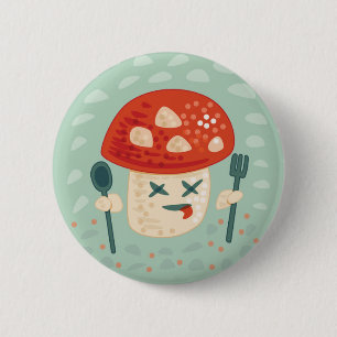 Funny Mushroom Food Character Weird Oddity 2 Inch Round Button
