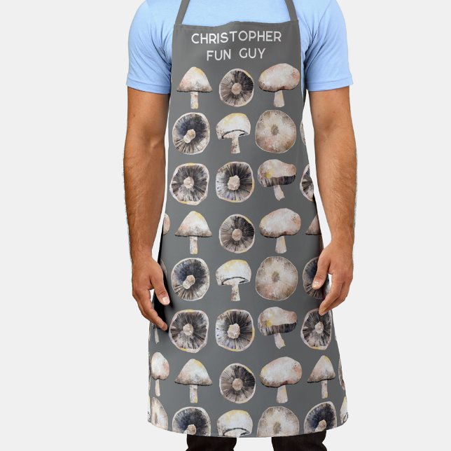 Funny Mushroom Fun Guy Fungi Personalized Apron (Fun guy fungi pun personalized custom name mushroom toadstool dad chef cook apron)