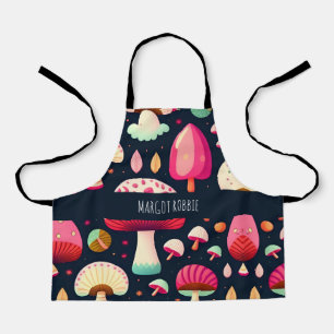 Funny mushroom Pink Blue Isometric Pattern Apron