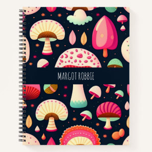 Funny mushroom Pink Blue Isometric Pattern Notebook