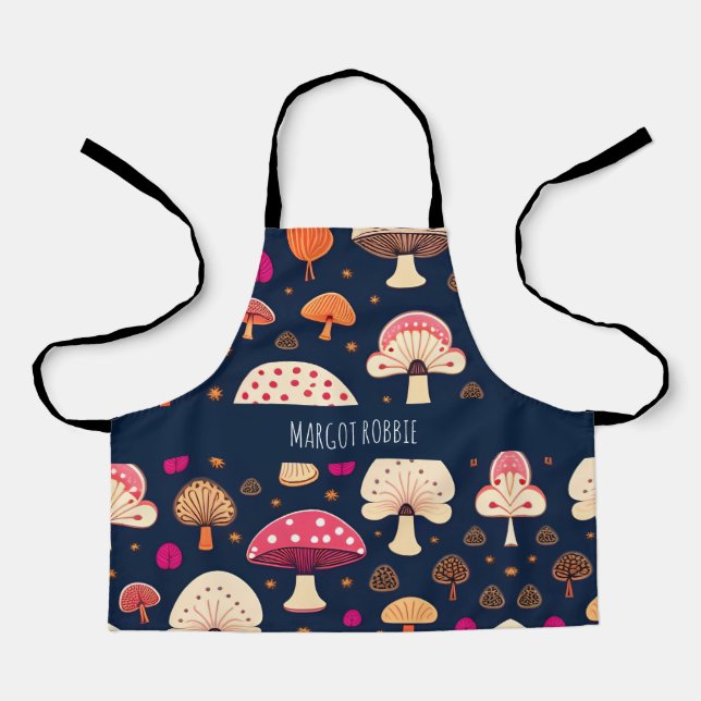 Funny mushroom Pink Blue Watercolor Pattern Apron (Front)