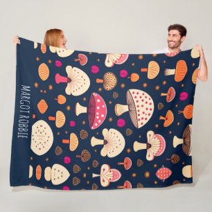 Funny mushroom Pink Blue Watercolor Pattern Fleece Blanket