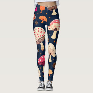 Funny mushroom Pink Blue Watercolor Pattern Leggings