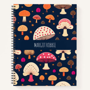 Funny mushroom Pink Blue Watercolor Pattern Notebook