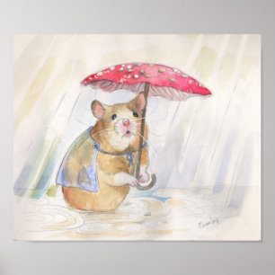 Funny Mushroom Rainy Day Hamster Poster