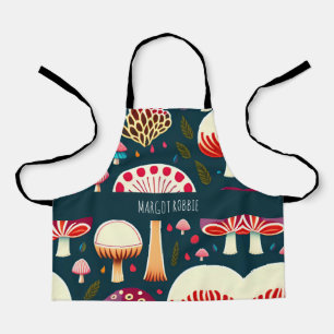 Funny mushroom Red White Watercolor Pattern Apron