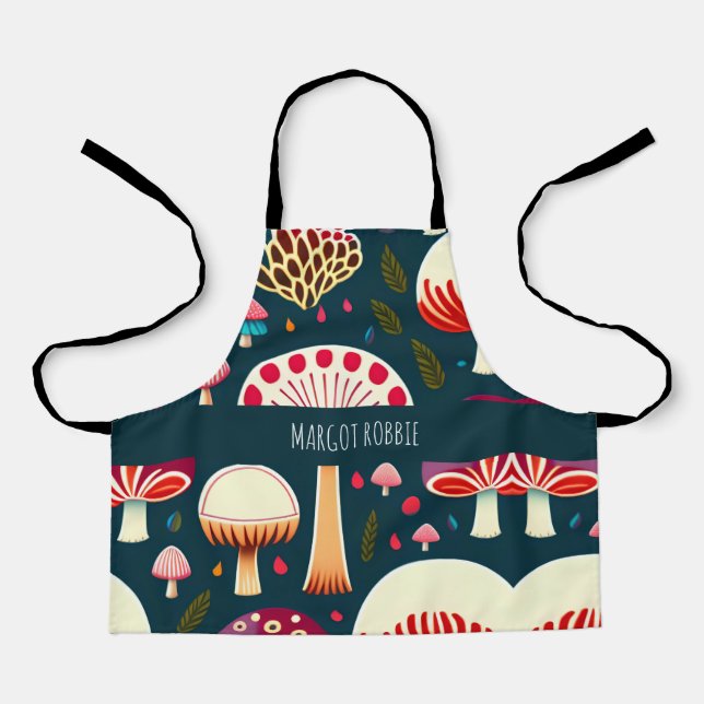 Funny mushroom Red White Watercolor Pattern Apron (Front)