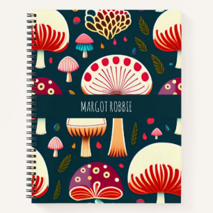Funny mushroom Red White Watercolor Pattern Notebook