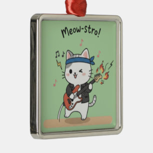 Funny Music Cat Playing Guitar Metal Ornament