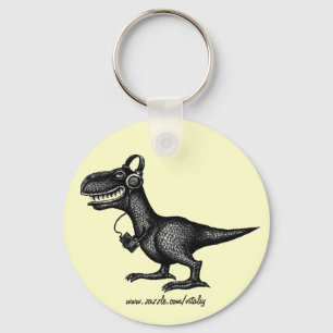 Funny music dinosaur pen ink drawing art keychain