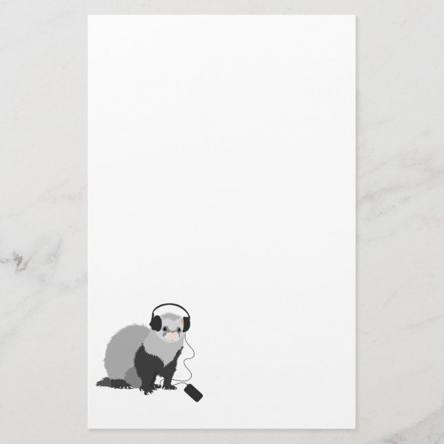 Funny Music Lover Ferret Stationery (Front)