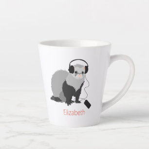 Funny Music Lover Ferret With Headphones Nаme Latte Mug