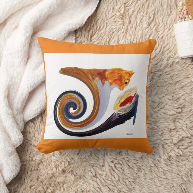 Funny Musical Abstract Ginger Cat Throw Pillow (Blanket)