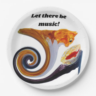 Funny Musical Ginger Cat Paper Plate