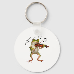 Funny Musician Violinist Cute Frog Playing Violin  Keychain