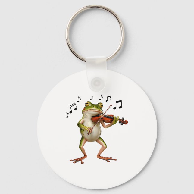 Funny Musician Violinist Cute Frog Playing Violin  Keychain (Front)