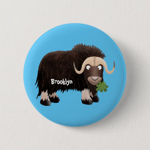 Funny musk ox cartoon illustration 2 inch round button