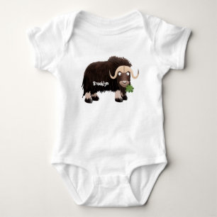 Funny musk ox cartoon illustration baby bodysuit