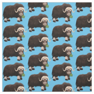 Funny musk ox cartoon illustration fabric