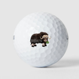 Funny musk ox cartoon illustration golf balls