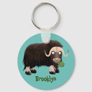 Funny musk ox cartoon illustration keychain