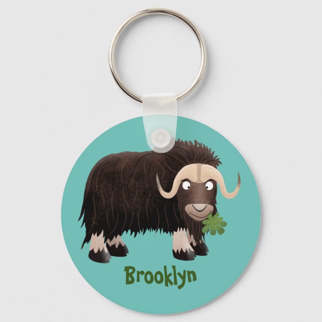 Funny musk ox cartoon illustration keychain (Front)