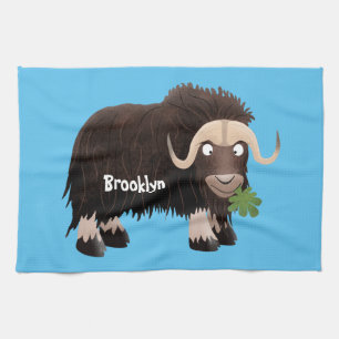 Funny musk ox cartoon illustration kitchen towel
