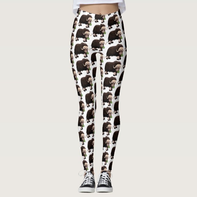 Funny musk ox cartoon illustration leggings (Front)
