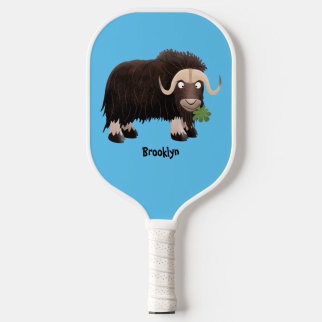 Funny musk ox cartoon illustration  pickleball paddle (Front)