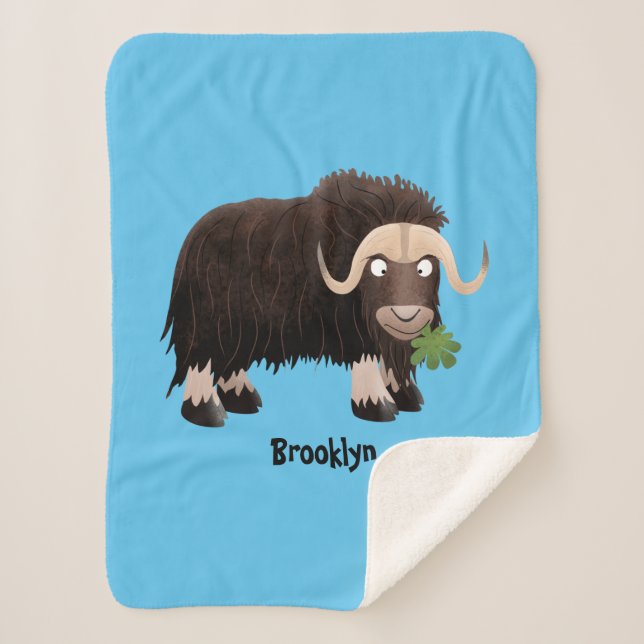 Funny musk ox cartoon illustration sherpa blanket (Front)