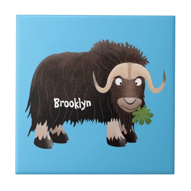 Funny musk ox cartoon illustration tile (Front)