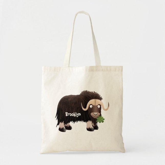 Funny musk ox cartoon illustration tote bag (Front)