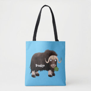 Funny musk ox cartoon illustration tote bag