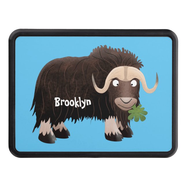Funny musk ox cartoon illustration trailer hitch cover (Front)